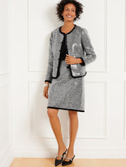 BLACK/WHITE SEQUIN HERRINGBONE A-LINE SKIRT | Talbots sale