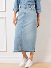 SPRING WASH DROP HEM DENIM MIDI SKIRT - SPRING WASH | Talbots for sale