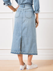 SPRING WASH DROP HEM DENIM MIDI SKIRT - SPRING WASH | Talbots for sale