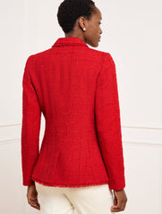 BLACK/SILVER METALLIC FRINGE TWEED DOUBLE BREASTED BLAZER | Talbots online
