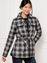 BLACK/IVORY TIE WAIST QUILTED SHIRT JACKET - TRADITIONAL PLAID | Talbots US