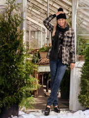 BLACK/IVORY TIE WAIST QUILTED SHIRT JACKET - TRADITIONAL PLAID | Talbots US
