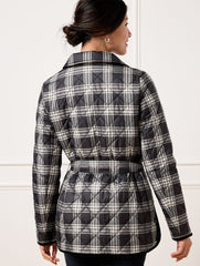 BLACK/IVORY TIE WAIST QUILTED SHIRT JACKET - TRADITIONAL PLAID | Talbots US