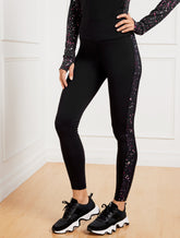 BLACK PERFORMANCE INTERLOCK LEGGINGS - DYNAMIC DOTS | Talbots outlet