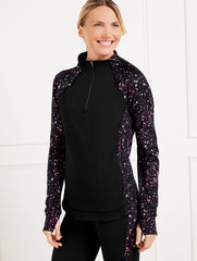 BLACK PERFORMANCE INTERLOCK HALF-ZIP PULLOVER - DYNAMIC DOTS | Talbots discount