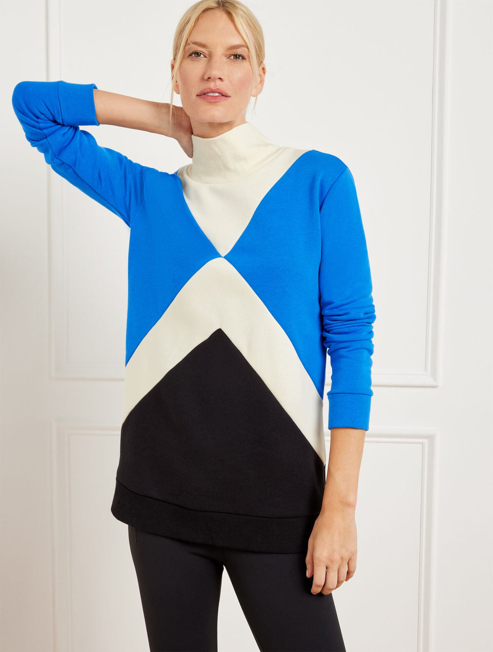 BOLD BLUE|GREY SKY HEATHER FRENCH TERRY COLORBLOCK MOCKNECK PULLOVER | Talbots on sale