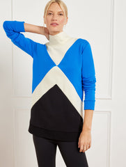 BOLD BLUE|GREY SKY HEATHER FRENCH TERRY COLORBLOCK MOCKNECK PULLOVER | Talbots on sale