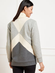 BOLD BLUE|GREY SKY HEATHER FRENCH TERRY COLORBLOCK MOCKNECK PULLOVER | Talbots on sale