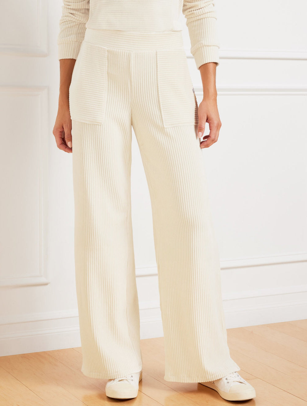 IVORY|BLACK|PURPLE GARNET|TOASTED COCONUT SKY LOUNGE VELOUR WIDE LEG PANTS | Talbots on sale