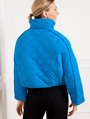 BLACK|BOLD BLUE CROPPED PUFFER JACKET | Talbots outlet