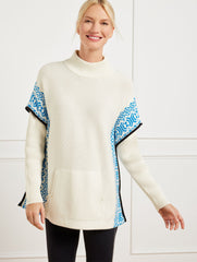 IVORY/BOLD BLUE TURTLENECK PONCHO - WINTERY GEO | Talbots online