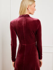 DARK RUBY VELVET DRAPED NECK MIDI DRESS | Talbots outlet