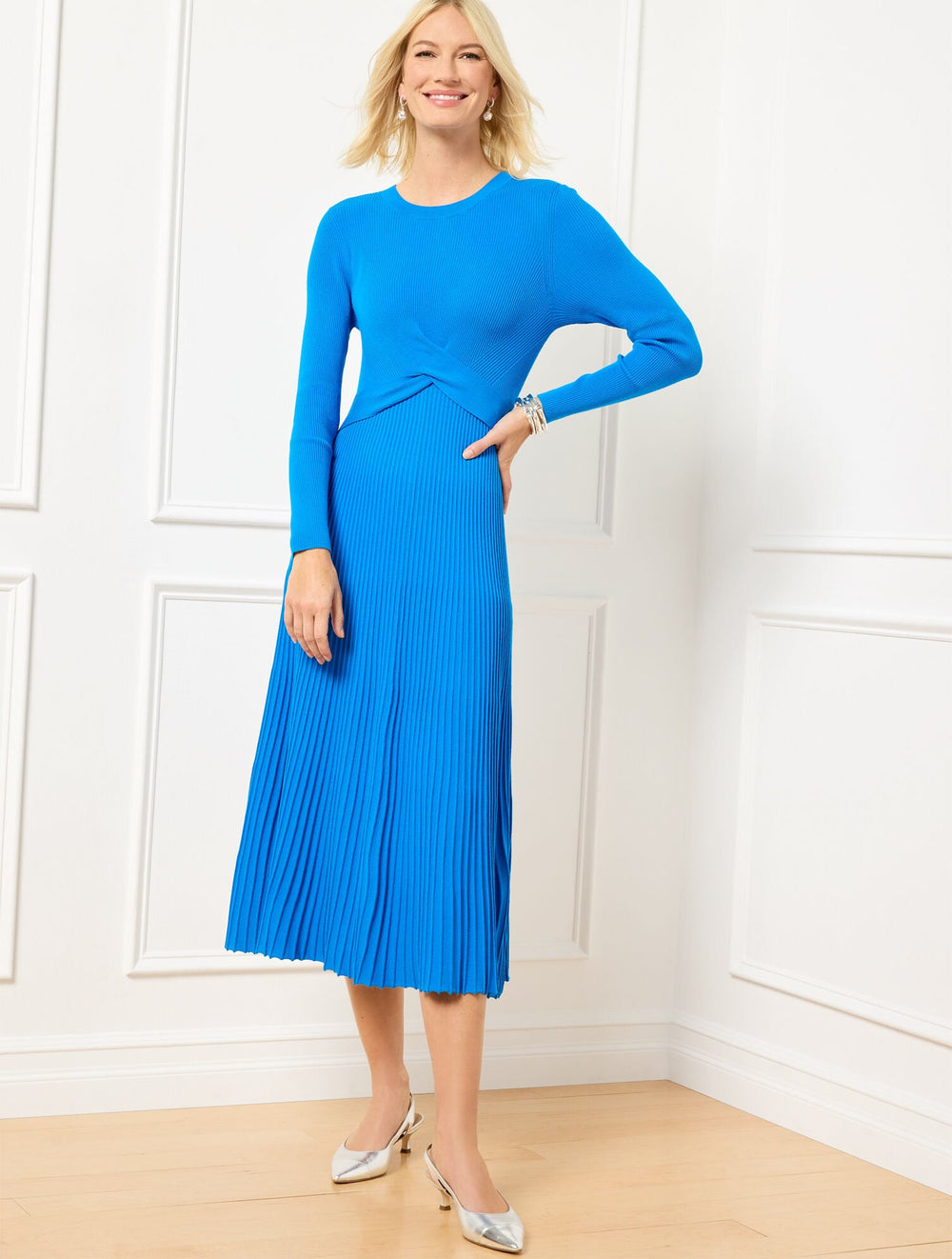 BOLD BLUE TWIST FRONT RIBBED SWEATER DRESS | Talbots discount