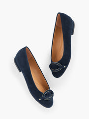 HAVANA TAN|INDIGO BLUE|MULBERRY WINE MADISON BUCKLE SUEDE BALLET FLATS | Talbots for sale