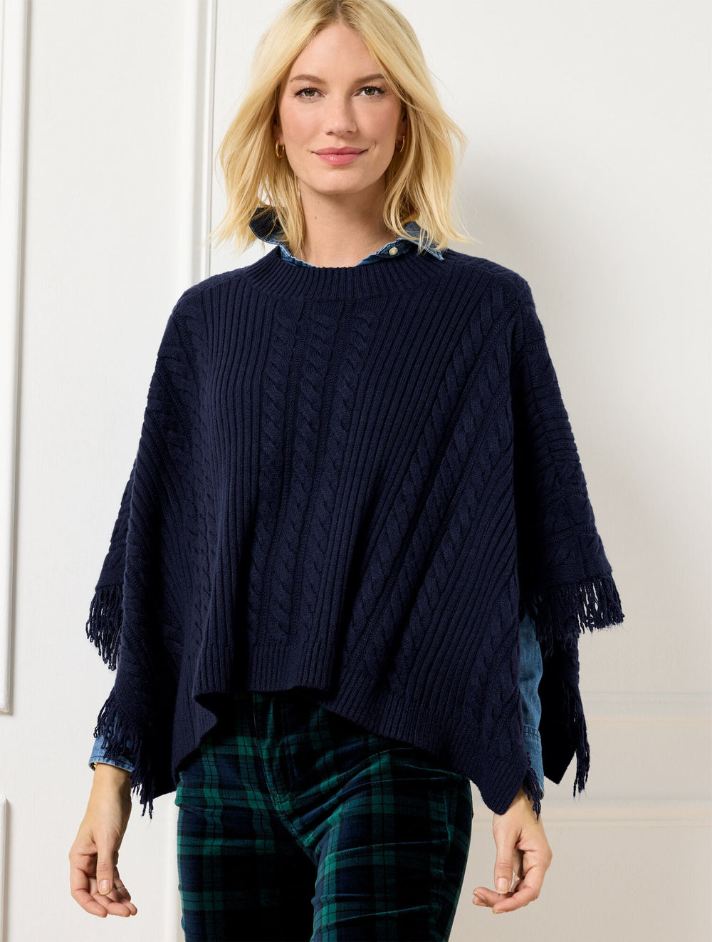 INDIGO BLUE PLUS EXCLUSIVE CABLE KNIT PONCHO | Talbots sale