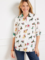 WHITE MULTI MODERN CLASSIC SHIRT - DOGS OF CHRISTMAS | Talbots near me