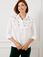 WHITE EMBELLISHED SHORT SHIRT | Talbots on sale