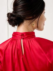 RED POP SOFT SATIN CHARMEUSE TWIST NECK TOP | Talbots outlet