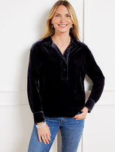 INDIGO BLUE EFFORTLESS VELVET SHORT POPOVER SHIRT | Talbots for sale