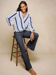 VISTA BLUE MULTI HAPPY STRIPE WRAP TOP | Talbots sale