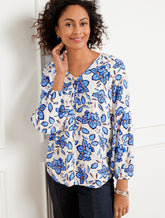 IVORY MULTI LANTERN SLEEVE TOP - BLOOMING DAFFODILS | Talbots US