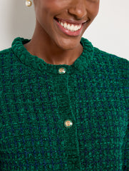 BLACK CHENILLE CREWNECK CARDIGAN - METALLIC PLAID | Talbots for sale