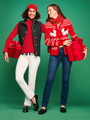 INDIGO BLUE|RED POP CABLE KNIT BUTTON CUFF SWEATER | Talbots US