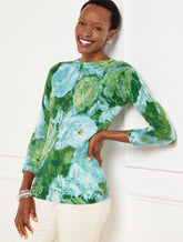 DARK GREEN MULTI AUDREY CASHMERE SWEATER - ABSTRACT FLORAL | Talbots on sale