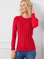 BLACK|BOLD BLUE|RED POP|RICH AMETHYST|VERDANT GREEN|VIVID BERRY SOFT CABLE KNIT CREWNECK SWEATER | Talbots US
