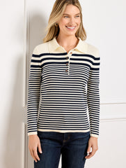 CAFE/IVORY|IVORY/INDIGO SMOOTH COTTON POLO - STRIPE | Talbots outlet