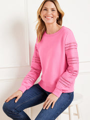 POPPY PINK EYELET CREWNECK SWEATSHIRT | Talbots for sale