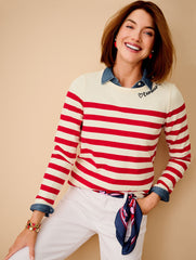 IVORY/RED POP EMBROIDERED TEE - AMOUR STRIPE | Talbots online