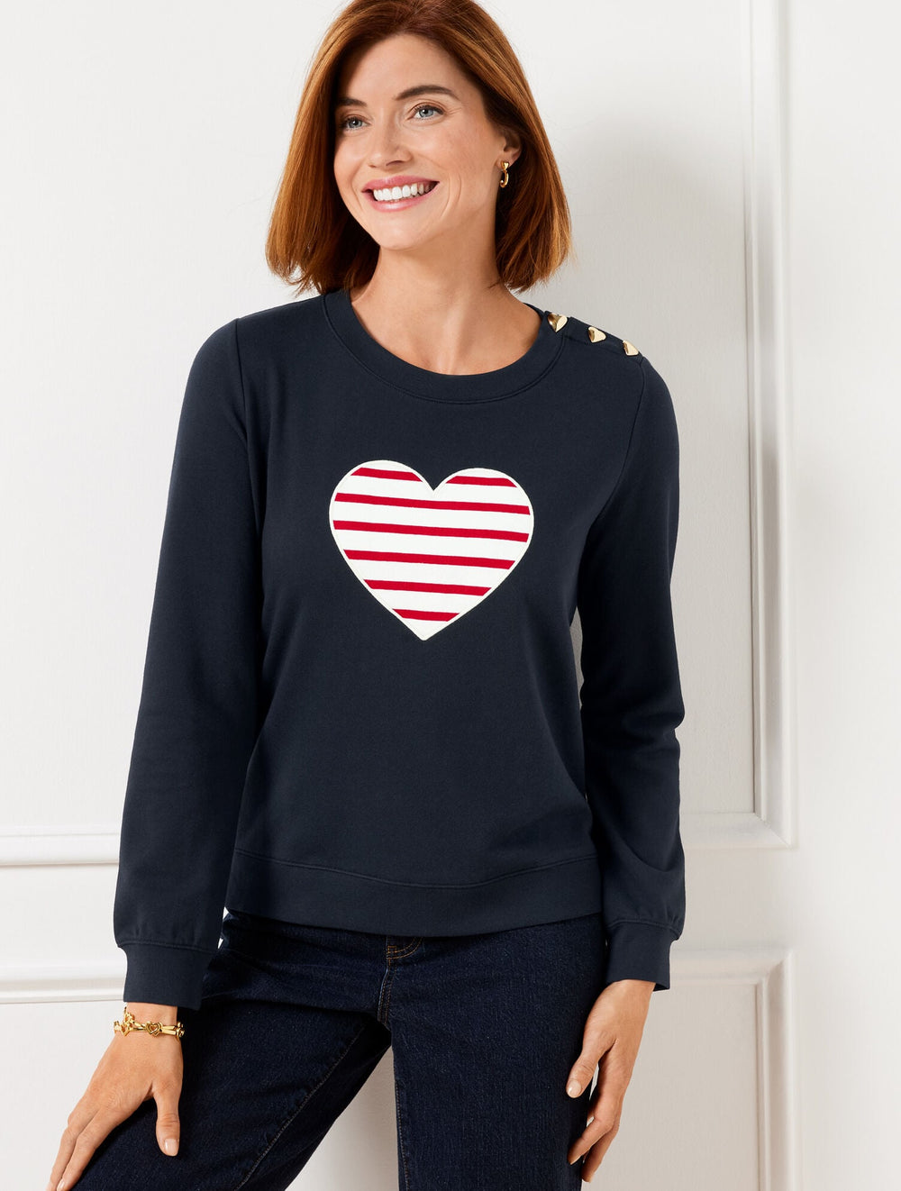 INDIGO BLUE CREWNECK SWEATSHIRT - HEART | Talbots on sale