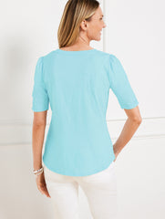RUCHED CUFF CREWNECK TEE | Talbots sale