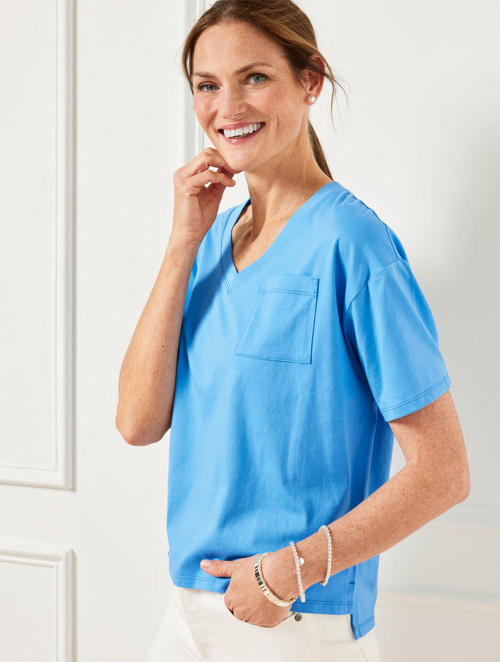 LAKESIDE BLUE|TROPICAL PUNCH V-NECK BOXY TEE | Talbots outlet