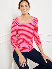 BLACK/IVORY|POPPY PINK/RED PEPPER SQUARE NECK RAGLAN TEE | Talbots online