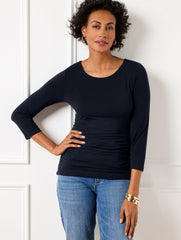 INDIGO BLUE SIDE RUCHED SCOOP NECK TEE | Talbots near me