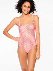 CORAL PEACH MULTI AQUA CLUB BANDEAU ONE-PIECE SWIMSUIT - FIJI SHELL | Talbots on sale