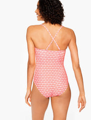 CORAL PEACH MULTI AQUA CLUB BANDEAU ONE-PIECE SWIMSUIT - FIJI SHELL | Talbots on sale
