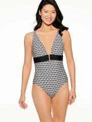 BLACK MULTI AQUA CLUB V-NECK ONE-PIECE SWIMSUIT - FIJI SHELL | Talbots discount