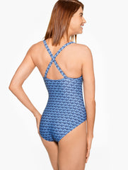 VISTA BLUE MULTI AQUA CLUB SCOOP NECK ONE-PIECE SWIMSUIT - FIJI SHELLS | Talbots online