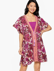 WILD ASTER MULTI AQUA CLUB EMBROIDERED CAFTAN COVER-UP - BALI BLOOMS | Talbots for sale