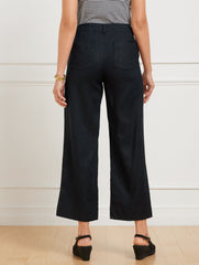 BLACK|WHITE STRAIGHT ANKLE WASHED LINEN PANTS | Talbots US