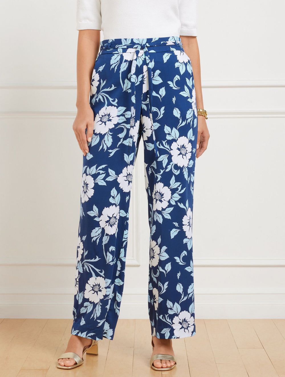 INDIA INK/BLUE ICE WIDE LEG PULL-ON PANTS - DELIGHTFUL FLOWERS | Talbots sale