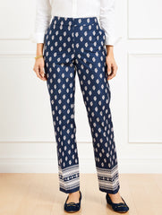 INDIA INK/IVORY STRAIGHT LEG TWILL PANTS - SERENE PAISLEY | Talbots discount