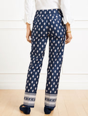 INDIA INK/IVORY STRAIGHT LEG TWILL PANTS - SERENE PAISLEY | Talbots discount