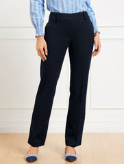 BLACK|INDIGO BLUE STRAIGHT LEG PONTE TROUSERS | Talbots sale