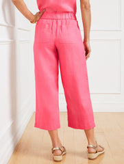 CAMELLIA ROSE WIDE CROP PULL-ON WASHED LINEN PANTS | Talbots sale