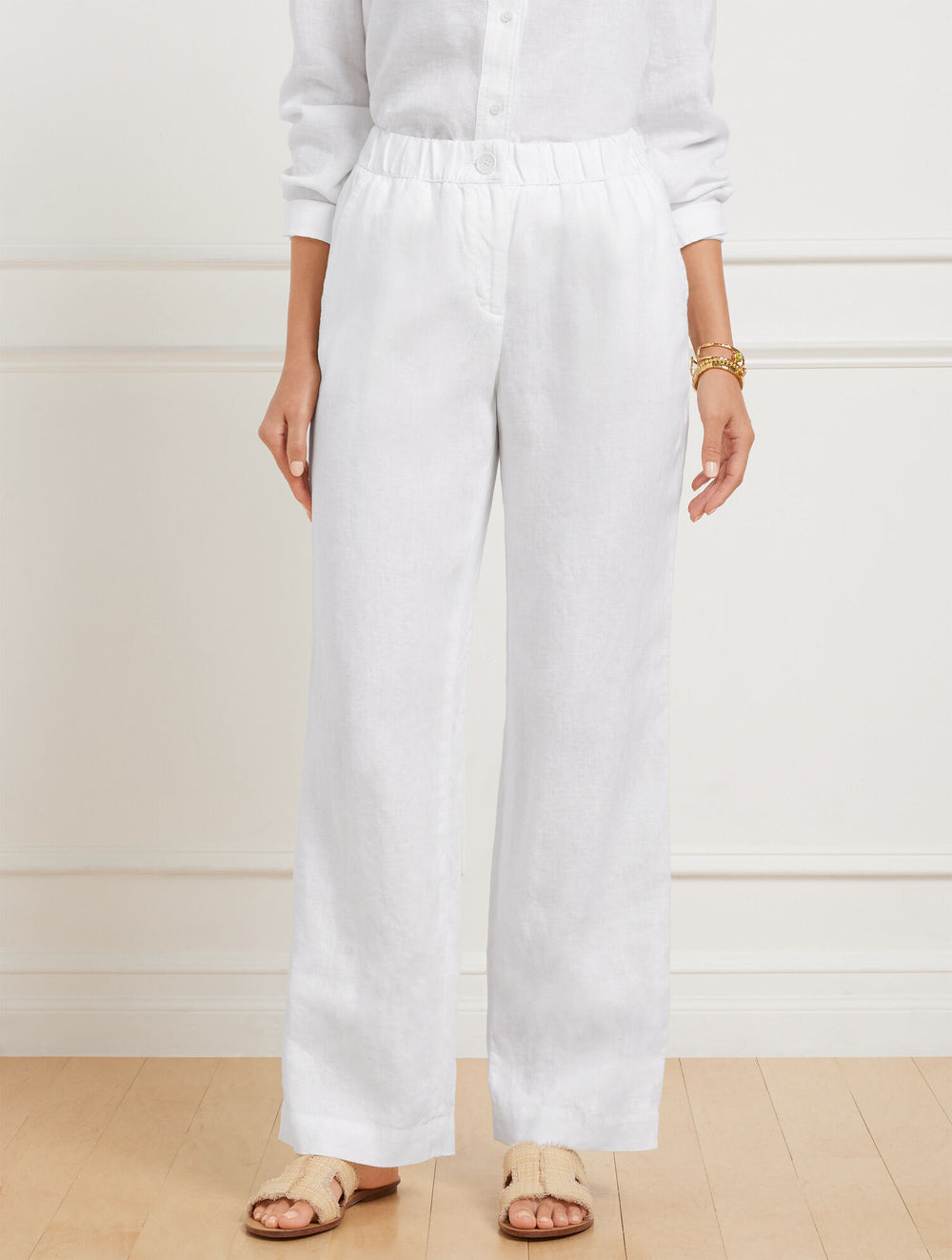 INDIGO BLUE|WHITE WIDE LEG WASHED LINEN PANTS | Talbots near me