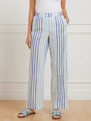 ROYAL BLUE MULTI WASHED LINEN WIDE LEG PANTS - PLAYFUL STRIPE | Talbots online